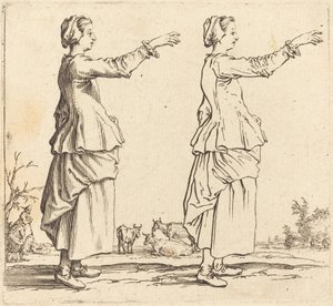 Bäuerin im Profil, nach rechts gewandt, mit ausgestrecktem Arm, 1617 und 1621