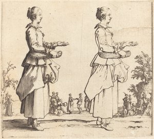 Bäuerin mit Korb, im Profil, nach rechts gewandt