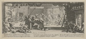 Plünderung eines Bauernhofes, Blatt 5 der Folge "Grauen des Krieges" von Jacques Callot