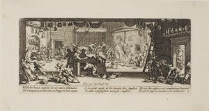 Plünderung eines großen Bauernhauses, Platte fünf aus Die Leiden des Krieges von Jacques Callot