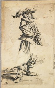 Soldat mit Federhut, aus La Noblesse de Lorraine (verso), ca. 1620-23 von Jacques Callot