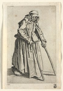 Die Bettler: Bettlerfrau auf Krücken von Jacques Callot