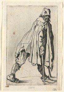 Die Bettler: Der Bettler auf Krücken, mit einer Mütze, um 1623 von Jacques Callot