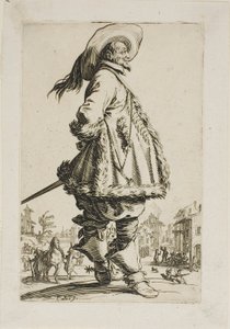Der Herr in einem Pelzbesetzten Mantel, der seine Hände hinter seinem Rücken hält, Platte sieben aus La Noblesse von Jacques Callot