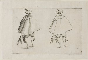 Der Herr mit einem großen Mantel, von hinten gesehen, aus Die Caprices von Jacques Callot