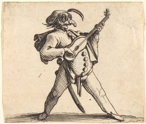Der maskierte Komiker, der Gitarre spielt von Jacques Callot
