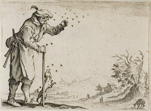 Der Bauer, der von Bienen angegriffen wird, aus Die Launen von Jacques Callot