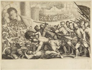 Die Truppen erzwingen das Tor einer Stadt