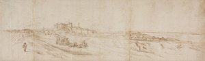 Ansicht des Castello Bracciano, nahe Rom mit Kutsche und Figuren