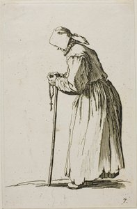 Bettlerin mit einem Rosenkranz, Platte sieben aus Die Bettler von Jacques Callot