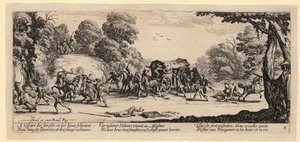 Angriff auf eine Postkutsche, Blatt 8 der Folge "Die Grauen des Krieges" von Jacques Callot