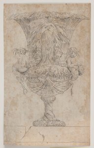 Zier-Vase mit zwei Putti (Meerjungfrauen?). Kopie nach Radierung (Tafel 9) aus der Suite der 1746 von Saly gezeichneten Vasen. "Vasa a se inventa..."