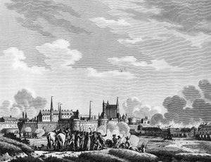 Angriff der Vendeer auf Nantes am 29. Juni 1793. Gravur von Berthaut nach Swebach. Paris, Bibliothek des Instituts für Revolutionsgeschichte von Jacques Francois Joseph Swebach