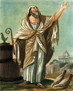 Augur, Gravur aus dem antiken Rom, oder historische und bildliche Beschreibung von allem, was mit dem römischen Volk, ihrem Militär, ihren Bräuchen, ihrem religiösen und öffentlichen Leben zu tun hat von Jacques Grasset de Saint Sauveur