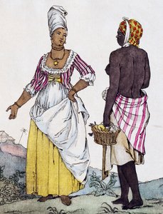 Schwarze Frau und Mulattin von Santo Domingo, Farbstich nach einer Zeichnung von Labrousse