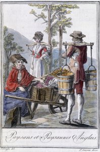 Englische Bauern und Bäuerinnen - in „Encyclopedia of Travels“ von Grasset St Sauveur, ed. 1796 von Jacques Grasset de Saint Sauveur