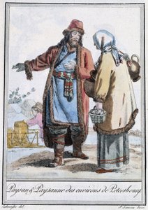 Bauer und Bäuerin aus Petersburg - in „Enzyklopädie der Reisen“ von Grasset St Sauveur, ed. 1796 von Jacques Grasset de Saint Sauveur