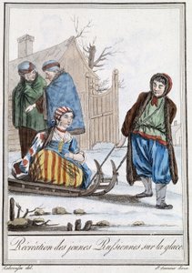 Freizeit der jungen Russinnen auf einem Schlitten (Russen) - in „Enzyklopädie der Reisen“ von Grasset Saint Sauveur, ed. Paris 1796 von Jacques Grasset de Saint Sauveur