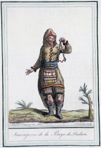 Sauvagesse von Hudson Bay (Kanada) - in „Enzyklopädie der Reisen“ von Grasset St Sauveur, ed. 1796 von Jacques Grasset de Saint Sauveur