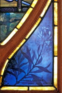 Nancy (Abteilung 54), Jugendstil, Handelskammer, Glasfenster von Jacques Gruber (1870-1936) - Signatur von Jacques Gruber