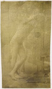 Studie eines männlichen Aktmodells, stehend und an eine Staffelei gelehnt, im Atelier von Jacques de Lalaing