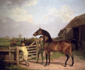 "Bay Ascham", ein Hengst wird durch ein Tor zu einer Stute geführt, 1804 von Jacques Laurent Agasse