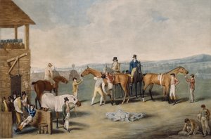 Ein Paar: Startvorbereitungen, London, 20. Januar 1803 (Aquatinta) von Jacques Laurent after Agasse