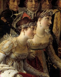 Das Ritual Napoleons. Detail, das Madame de la Rochefoucault und Madame Lavalette während der Krönung von Kaiser Napoleon I. und Kaiserin Josephine in Notre-Dame de Paris am 2. Dezember darstellt von Jacques Louis David