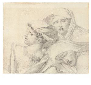 Drei Frauen in klassischer Kleidung, Brustlänge, mit gequälten Ausdrücken, 1819
