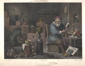 Der Alchemist nach einem Gemälde von David Teniers, spätes 18. Jahrhundert von Jacques Louis Perée