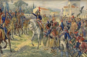 Napoleon Bonaparte bei seiner Ankunft in der besetzten Stadt Nizza von Jacques Marie Gaston Onfray de Breville (Job)