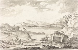 Ansicht des antiken Hafens von Phaleron, Athen von Jacques Philippe LeBas after Julien David Le Roy