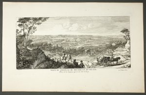 Ansicht des Königspalastes von Meudon und des Dorfes, aus der Serie Le Château de Meudon von Jacques Rigaud