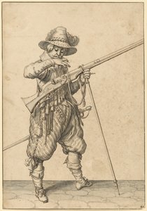 Ein Soldat auf Wache, der das Streichholz bläst von Jacques de Gheyn II