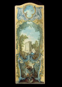 Möbel: bemalter Paravent auf Marouflé-Papier von Jacques de Lajoue