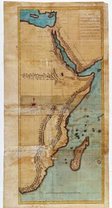 Karte von Ostafrika (Karte der Route, die die Flotten Salomons nahmen) - in „Reise nach Nubien und Abessinien unternommen, um die Quellen des Nils in den Jahren 1768 bis 1772 zu entdecken“, von James Bruce, Paris