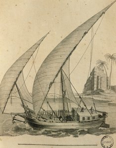 Segelboot von Nubien, Ägypten, Gravur aus Cartes et figures du Voyage en Nubie et en Abyssinie, James Bruce