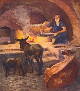 Heiliges Land: Innenraum eines Fellahheen-Hauses, früher Morgen im Winter