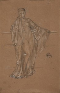 Verhüllte Figur an einem Geländer
