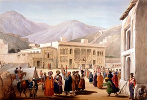 Shah Shoja, Marionette der Briten, hält einen Durbar in Kabul, Erster Anglo-Afghanischer Krieg, 1838-1842 von James Atkinson