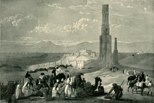 Die Festung und Zitadelle von Ghazni und die zwei Minarette, ca. 1840, 1901 von James Atkinson