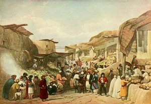 Die Hauptstraße im Basar von Kabul in der Obstzeit, ca. 1840 von James Atkinson