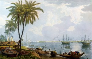 Ansicht von Kalkutta, von einem Punkt gegenüber von Kidderpore, 1837, graviert von Robert Havell dem Jüngeren