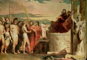 Krönung der Sieger in Olympia, dritte in der Serie Der Fortschritt der menschlichen Kultur und des Wissens, Detail der Sieger, die vor den Hellanodiken gekrönt werden, ca. 1777-84