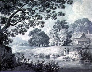 Landschaft mit Fluss im Vordergrund