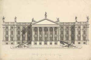 Fertige Zeichnung eines nicht identifizierten palladianischen Herrenhauses