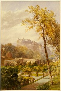Ein Blick auf die Princes Street Gardens und die National Gallery, Edinburgh, Blick nach Westen in Richtung Schloss, 1855