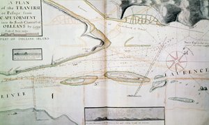 Karte der Überquerungen des Sankt-Lorenz-Stroms bei Quebec, gezeichnet von James Cook (zwischen 1758-1763) von James Cook