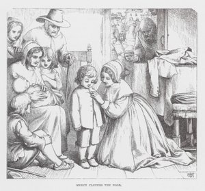 Barmherzigkeit kleidet die Armen (Stich) von James Dawson Watson