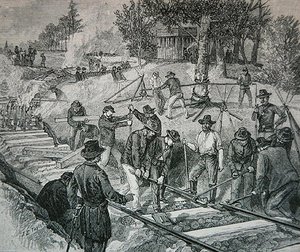 Truppen zerstören eine Eisenbahnschiene von James E. Taylor